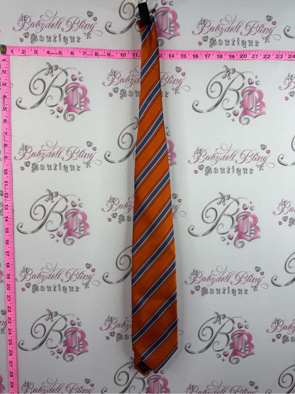 Tie 100% silk Men's Orange Diagonal Stripe Tie with Blue and White Accents